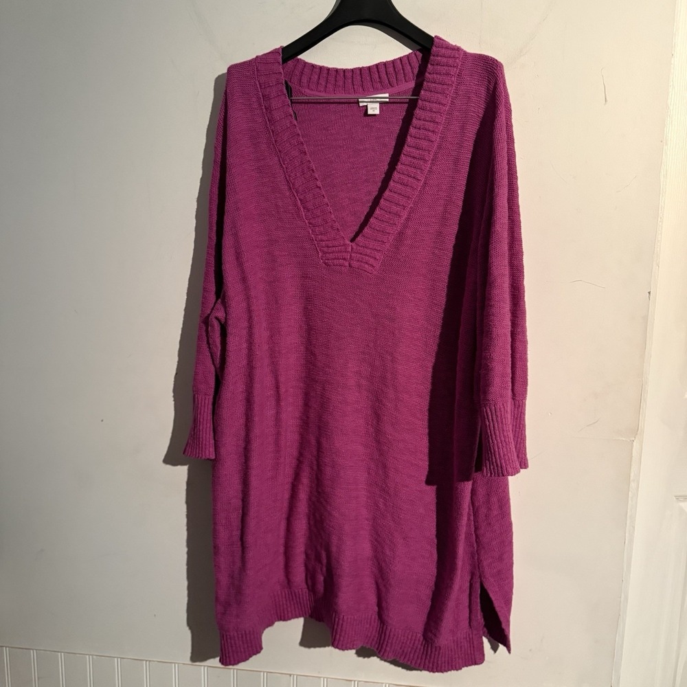 J.jill 2X Plus Size Vneck Tunic Sweater Relaxed Cotton Minimalist Comfy